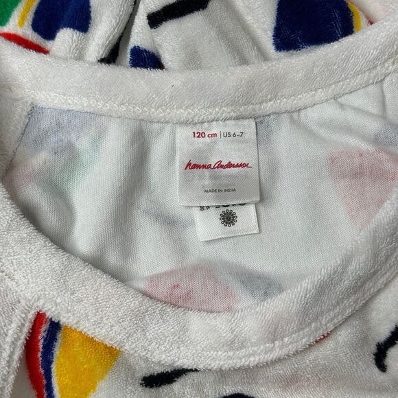 Hanna Andersson Dress Girls 120 6-7 White Sail Boat Print Pockets Terry Sundress - Picture 4 of 9